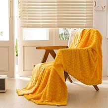 Simple&Opulence Plush Fluffy Throw Blanket Tridimensional Rose Pattern Soft Warm Microfiber Cozy Chic Shaggy Reversible Coverlet for Girls Home Decor Couch, 50"x 60", Spectra Yellow