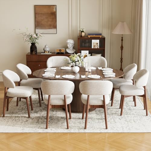 Image of MALOL 47 inch-63 inch Extendable Round to Oval Dining Room Table Chairs Set for 4-8, Modern Wooden Kitchen Table and Chairs with Hidden Storage and Fluted Design for Dining Room /Small Space(Walnut and Beige)
