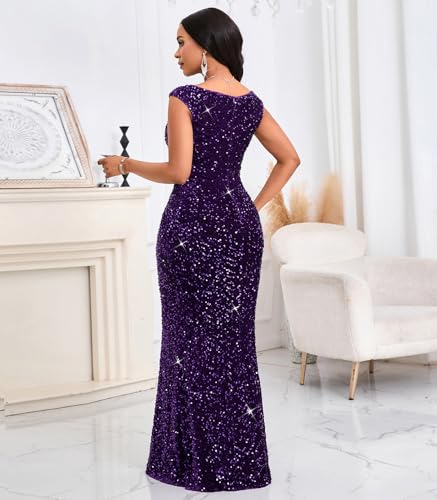 Women Sexy Sequin Off Shoulder Bodycon Evening Maxi Dress2