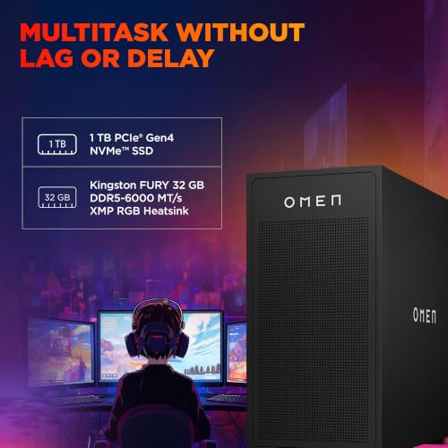 Image of HP Omen 35L Gaming Desktop, AMD Ryzen 7 7800X3D, 16GB NVIDIA GeForce RTX 5060 Ti (32 GB DDR5, 1TB SSD) Win11, M365 Basic(1yr)*MSO 2024, Black Stealth, 14.5kg, GT17-0002in