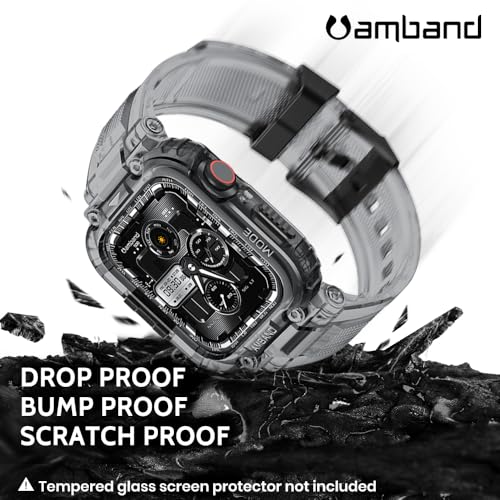 Image of amBand Bands Compatible with Apple Watch 9 /8 /7 41mm, M1 Sport Series Rugged Case with TPU Strap Military Protective Tough Cover Bumper for iWatch SE3 /SE2 /SE /6 /5 /4 40mm Men Women Crystal Black