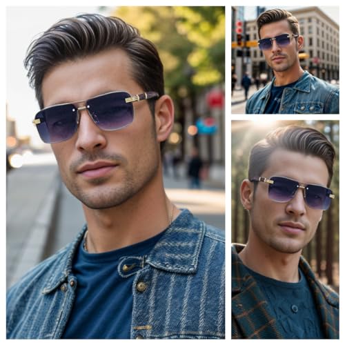 Image of Gleyemor Mens Sunglasses Fashion Rimless Rectangle Sunglasses Square Frameless Sunglasses for Men