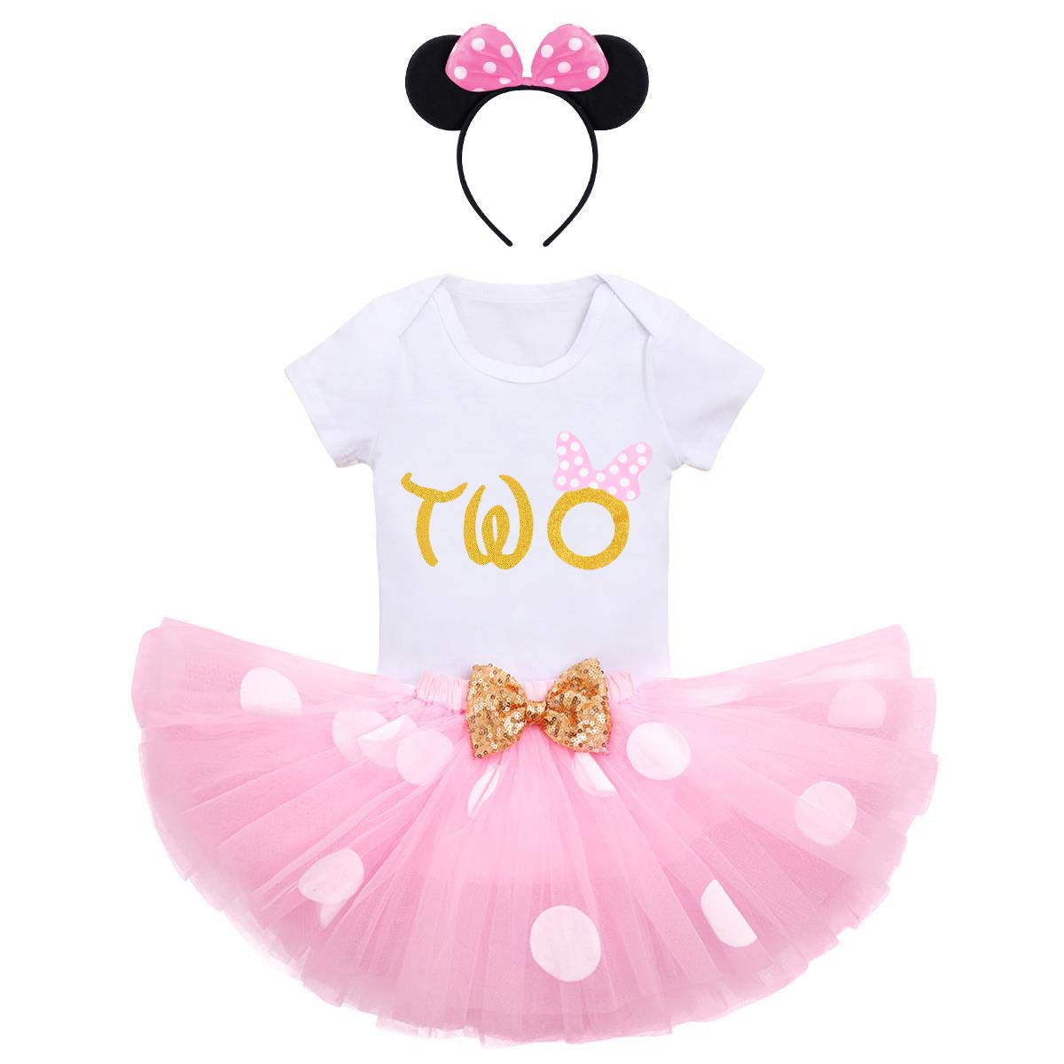 IBTOM CASTLECake Smash Wild One First Birthday Clothes for Baby Girls Polka Dots Romper Tulle Dress Ear Princess Outfits