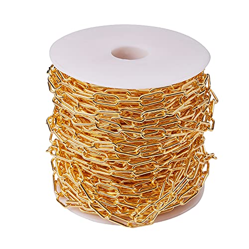 UR URLIFEHALL 82.02 Feet/25m Golden Paper Clip Chains Metal Unwelded Flat Cable Chains with Spool for Necklace Bracelet Jewelry DIY Making