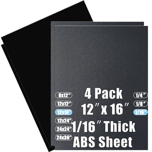 Image of ABS Plastic Sheet 1 /16 Inch Thick 12 inch x 16 inch (4-Pack),Two-Sided Heat Moldable Panel (Thermoplastic Textured Front & Smooth Back), Black Thermoform Board Great for DIY Projects, Decor, Handcrafts