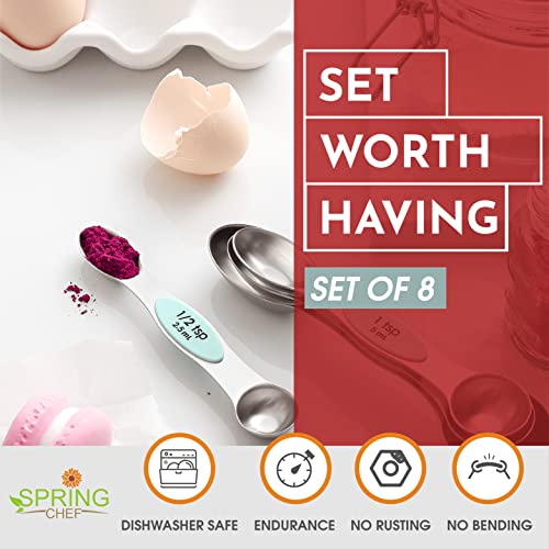 Image of Spring Chef Stainless Steel 8 Magnetic Measuring Spoons for Kitchen, Mint