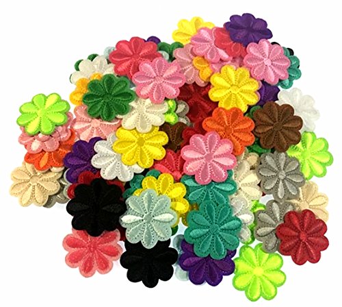 RayLineDo 100PCS Assorted Color Small Flower Patch Stickers Embroidery Badge Iron On Applique Patch for Bags Jackets Tablecloth Bedsheets