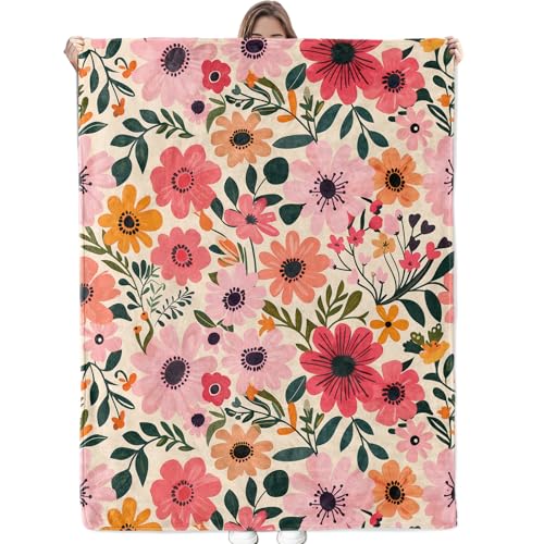 Bidesk Vibrant Pink & Yellow Flower Blanket Soft Flannel Floral
