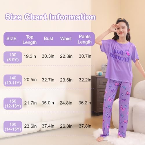 Image of FIOBEE Girls Pajamas Sets 2PCS Summer Pajama Sleepwear Kids Pjs Clothes Short Sleeve for Teen Girl Size 3-14