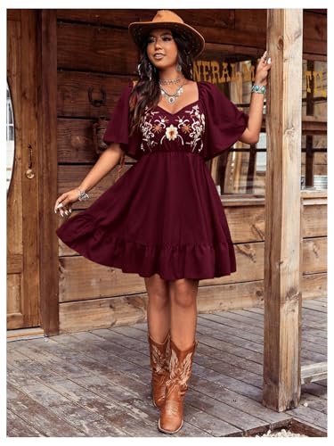 Image of Verdusa Women's Plus Size Western Boho Floral Dress Cowgirl Country Concert Vacation Outfits Flowy Summer Dresses