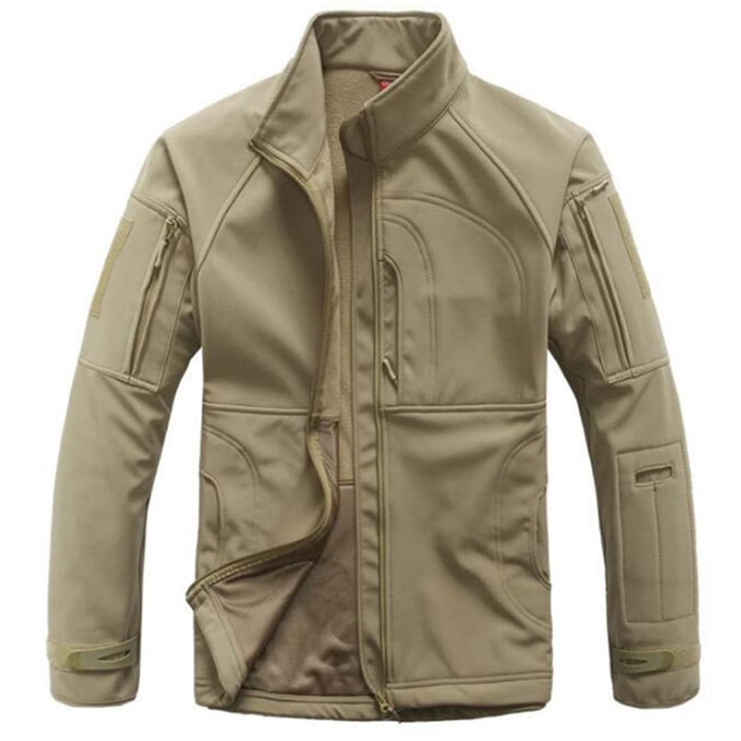 Men Outdoor Military Tactical Jackets Softshell Hiking Jacket Khaki XXL