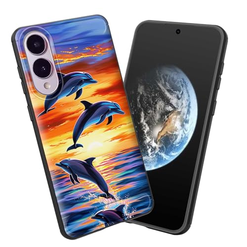 smauncucn for Galaxy S25 Edge Case,Soft TPU Slim Fashion Anti-Fingerprint Non-Slip Protective Phone Case Cover for Samsung Galaxy S25 Edge 6.7 inch 2025,Dolphin Jumping Ocean Sunset Beach
