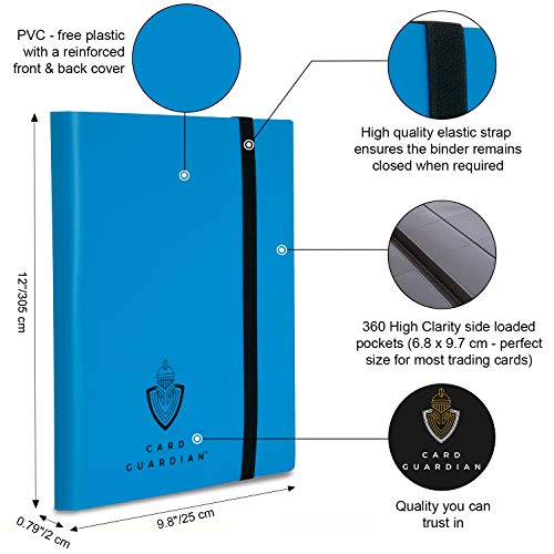 Card Guardian - Blue Trading Card Album Binder for 360 Cards with 9 Side Loading Pocket Pages for Trading Card Games TCG
