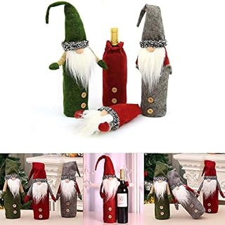Christmas Wine Bottle Cover, Achort 3pcs Handmade Gnome Xmas Wine Bottle Covers Bags or Christmas Party Decorations Festival Dinner Party Table Xmas Holiday Gifts