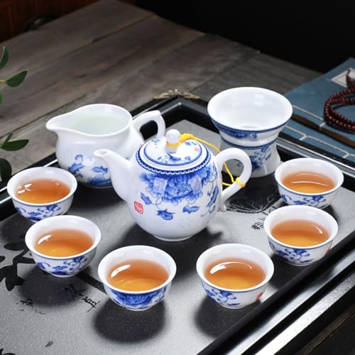 Image of Liang baobao Chinese Traditional Tea Tasting Cup Set of 4, 2oz White Porcelain Mini Cups for Gongfu Tea Ceremony (Peony)