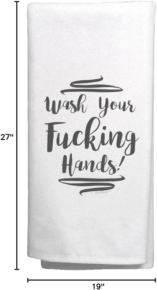 Funny Quote Gifts Wash Your F-ing Hands Humorous Gifts for Men or Women 2 Pack Tea Towels White