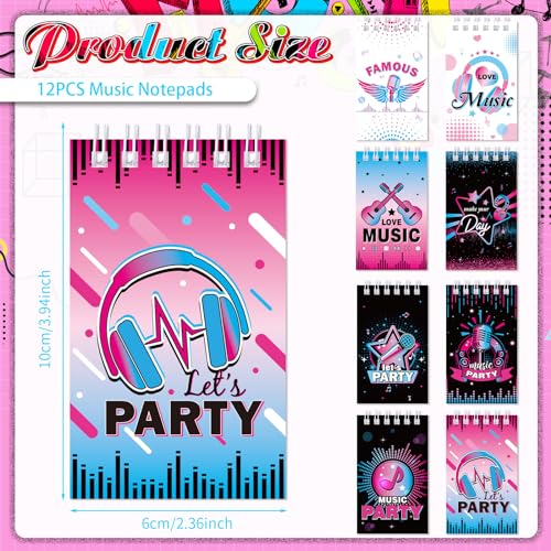 Faccito 96 Set Music Party Favors Stationery Set Music Birthday Party Decorations Supplies 80s 90s Hip Hop Disco Favors Mini Notepads Pencil Sharpeners Erasers Stickers Stampers Gift Bags by Faccito - Used condition - Image 2
