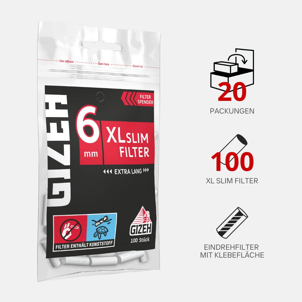 Gizeh Xl Slim 415925015 Filtry, Biały, 6 mm, 20 x 100 szt.