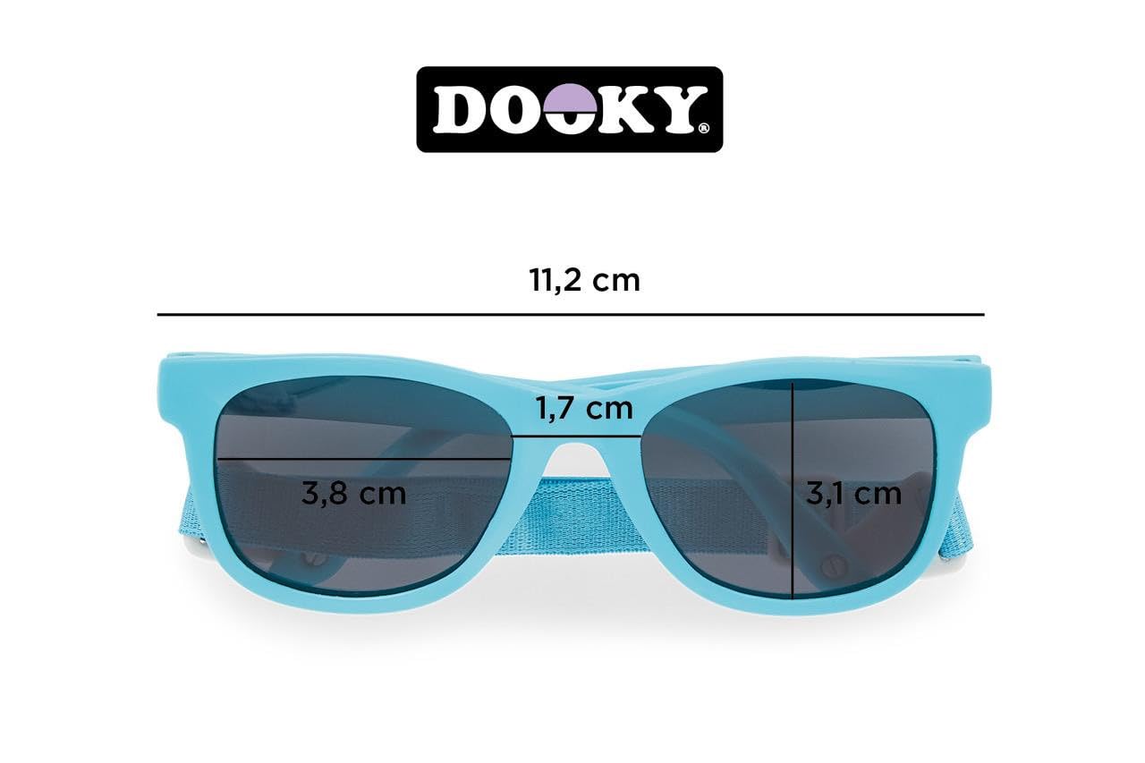 Dooky okulary przeciwsłoneczne dla dzieci, odporne na zarysowania, odporne na wstrząsy, regulowane i zdejmowane paski, ochrona UV-A i UV-B, luksusowe etui do przechowywania, nadaje się do 6-36
