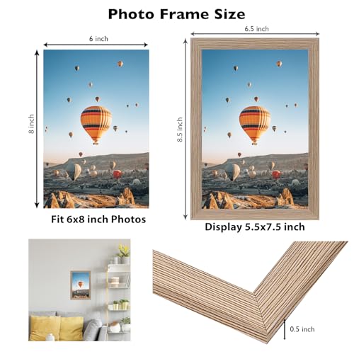Image of JCJMY 6x8 Picture Frame Rustic Brown for Wall Hanging or Tabletop, Wall Mounting Horizontally or Vertically, 6 x 8 Wall Gallery Poster Photo Frame with Shatter Resistant Plexiglass, Rustic Brown