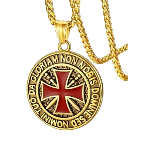 FaithHeart Knights Templar Necklace for Men, Christian Necklace for Men Stainless Steel Pendant Neckalces Christian Gifts with Gift Box 00. Dog Tag-Black