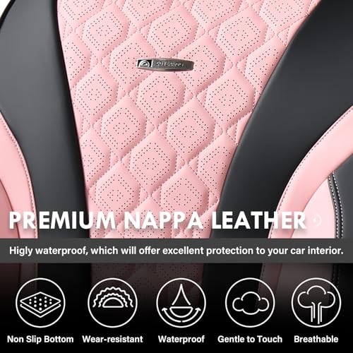 Image of Coverado Seat Covers, Car Seat Covers Front Seats, Perforated Diamond Leather Car Seat Cover, Waterproof Car Seat Cover, 2 Pack Car Seat Protector Front Seat Cover Universal Fit Most Car, Black&Pink