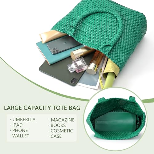 Image of Woven Tote Bag for Women, Fashion Woven Bags for Women Vegan Leather Shoulder Handbags Large Summer Beach Travel Bag