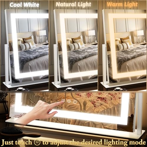 FENNIO Vanity Mirror with Lights 22''x18'' Makeup Mirror with Lights,Lighted Makeup Mirror with 10X Magnification and USB,Smart Touch Screen with 3-Color Lighting,Dimmable(Square White)