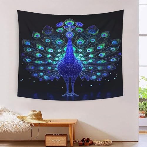 Tapisserie murale effet 3D paon en tissu 180x230 cm pour grand salon