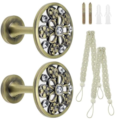 UBERMing 2 Stück Vorhanghalter Raffhalter Haken Halter Metall Raffhalter Gardinehalter Vintage Rustikal Deko Vorhang Wandhaken mit Vorhanggurten für Vorhang Gardinen Haus Dekoration - Bronzefarbe
