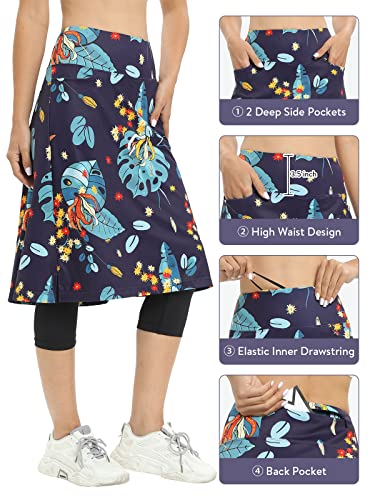 Grooree Womens Athletic Skirts Leggings 24" Midi Length Capris Modest Golf Skorts Workout Running Casual Tennis Uv Protection Skort With Pockets Colorful M #TOP3