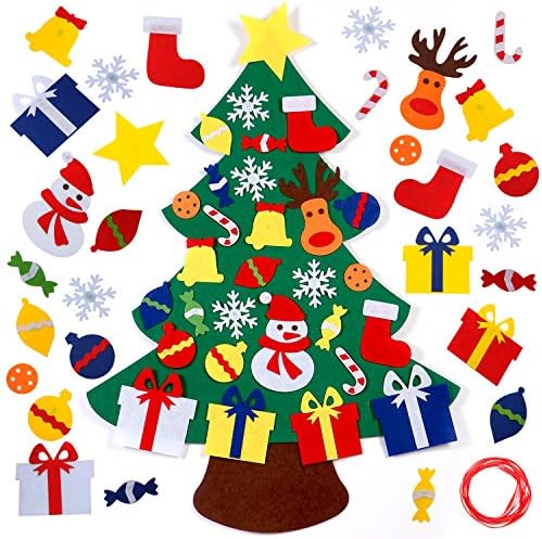 NEWBEA 3.2 Ft Felt Christmas Tree for Toddlers with 30 Detachable Christmas Ornaments, Xmas Gifts, Door Wall Hanging Decorations