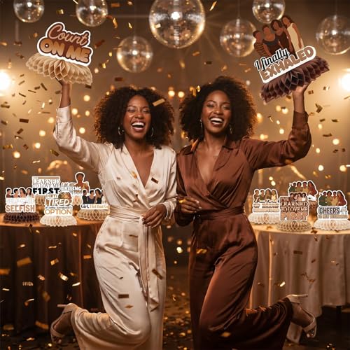 Image of Exhale Night Party Decorations, 12PCS Elegant Women Silhouette Brown Gold Honeycomb Centerpieces Table Decorations, Girls Ladies Night Birthday Decor Supplies