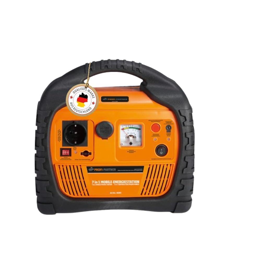 Station d'énergie mobile/station d'énergie portable/démarreur automatique avec compresseur/tuyau et adaptateurs, convertisseur de tension 12 V/230 V prise de courant (400 W), phare LED