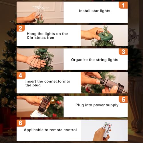 Guirlande sapin sans nœud 400 LED avec étoile facile à installer