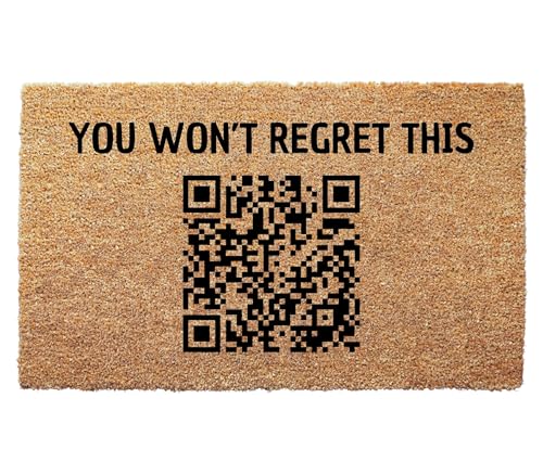 You Wont Regret This QR Code Doormat - Interactive Entryway Rug with 3 Size Options - Funny Welcome Mat for Porch or Entryway Housewarming Gift or Prank Mat