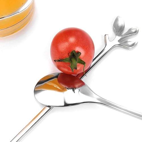 Miniatura 6 de AnSaw Cucharitas con mango de hoja, agitadores de café largos plateados de 7.4 pulgadas, cuchara de café de acero inoxidable, juego de 20