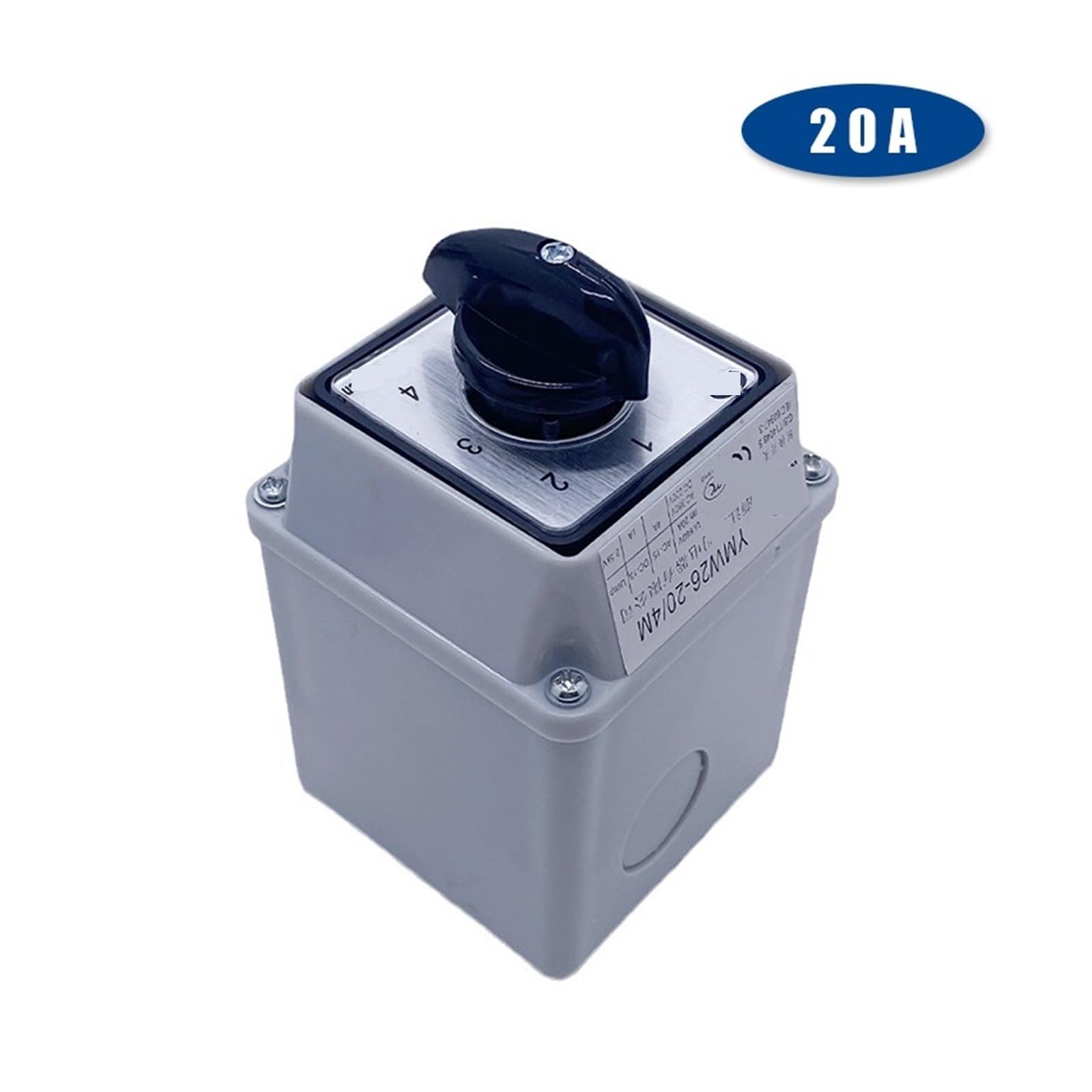 20A Conversion Selector With Box LW26-20/4 Four Poles Rotation Selection Waterproof Control Circuit Cam Switch(White)