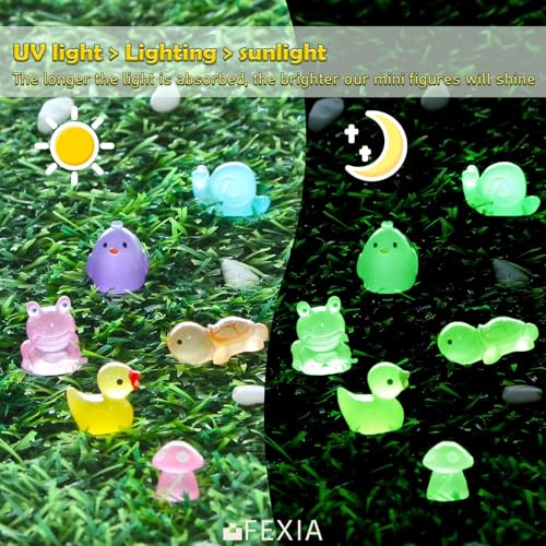 Image of FEXIA 100 Pcs Luminous Mini Resin Animals 20 Types Glow in the Dark Tiny Figurines Bulk Set for DIY Garden Aquarium Micro Landscape and Party Decoration Desk Pets and Miniature Accessories