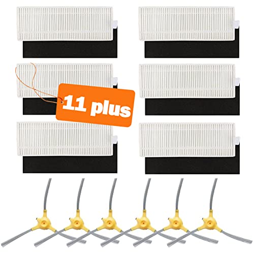 Replacement Parts Compatible with Eufy Robovac 11+, Eufy 11 Plus Vacuum Cleaner Accessories - Filters and Side Brushes (Pack of 12)