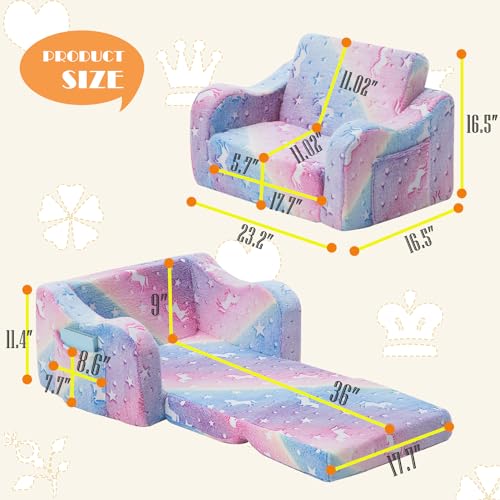 image for SUFUS Toddler Baby Chair Couch Sofa for Kids Foldable 2-in-1 Fold Out 