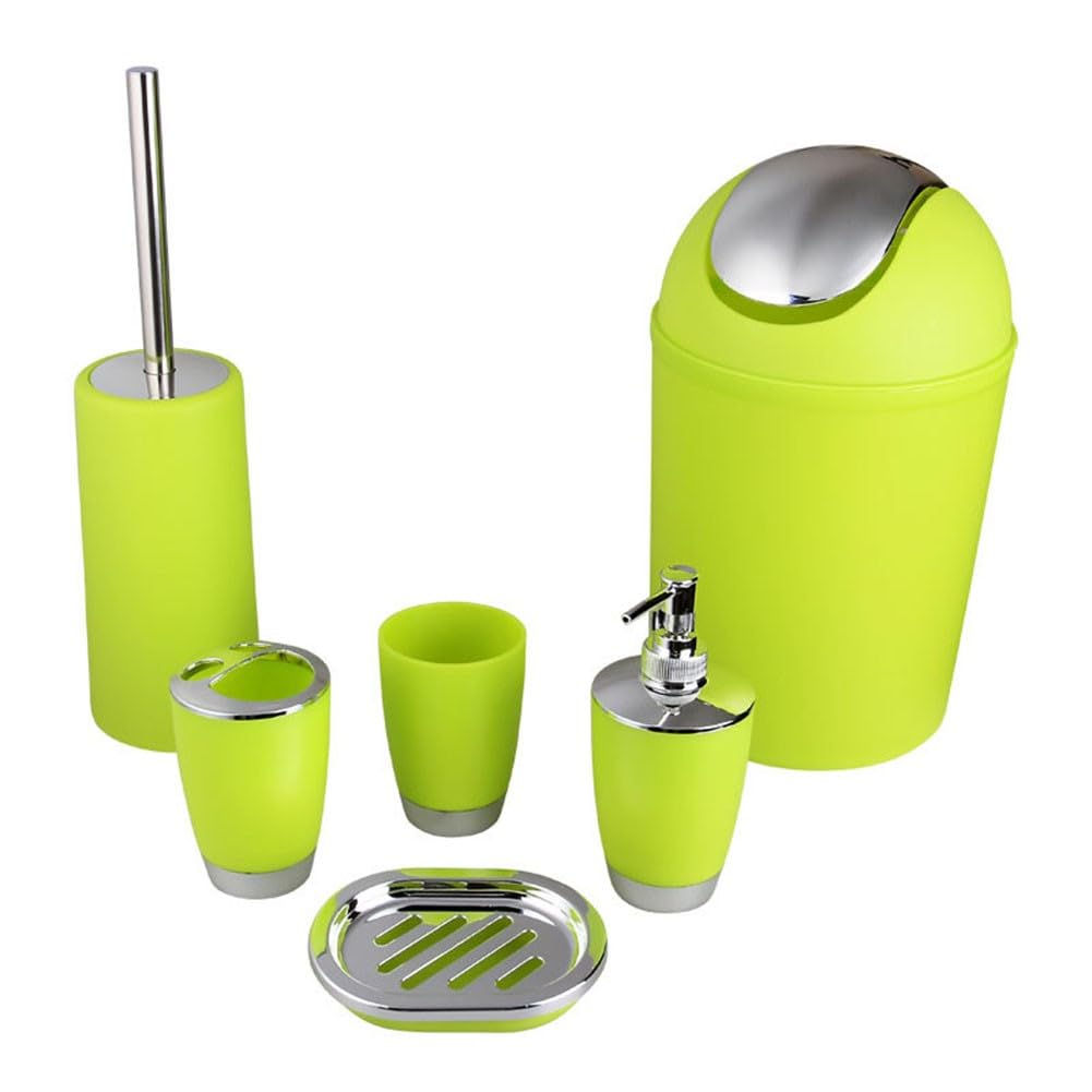 ReachMall Juego de 6 accesorios de baño de plástico moderno y limpio para cepillo de dientes, dispensador de jabón, vaso, plato, cepillo para el hogar, hotel