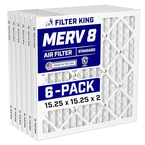 Image of Filter King 15.25x15.25x2 Air Filter MERV 8, AC Furnace Filters (6-Pack) | Dust & Allergy Control (Actual Size: 15.25 x 15.25 x 1.75)