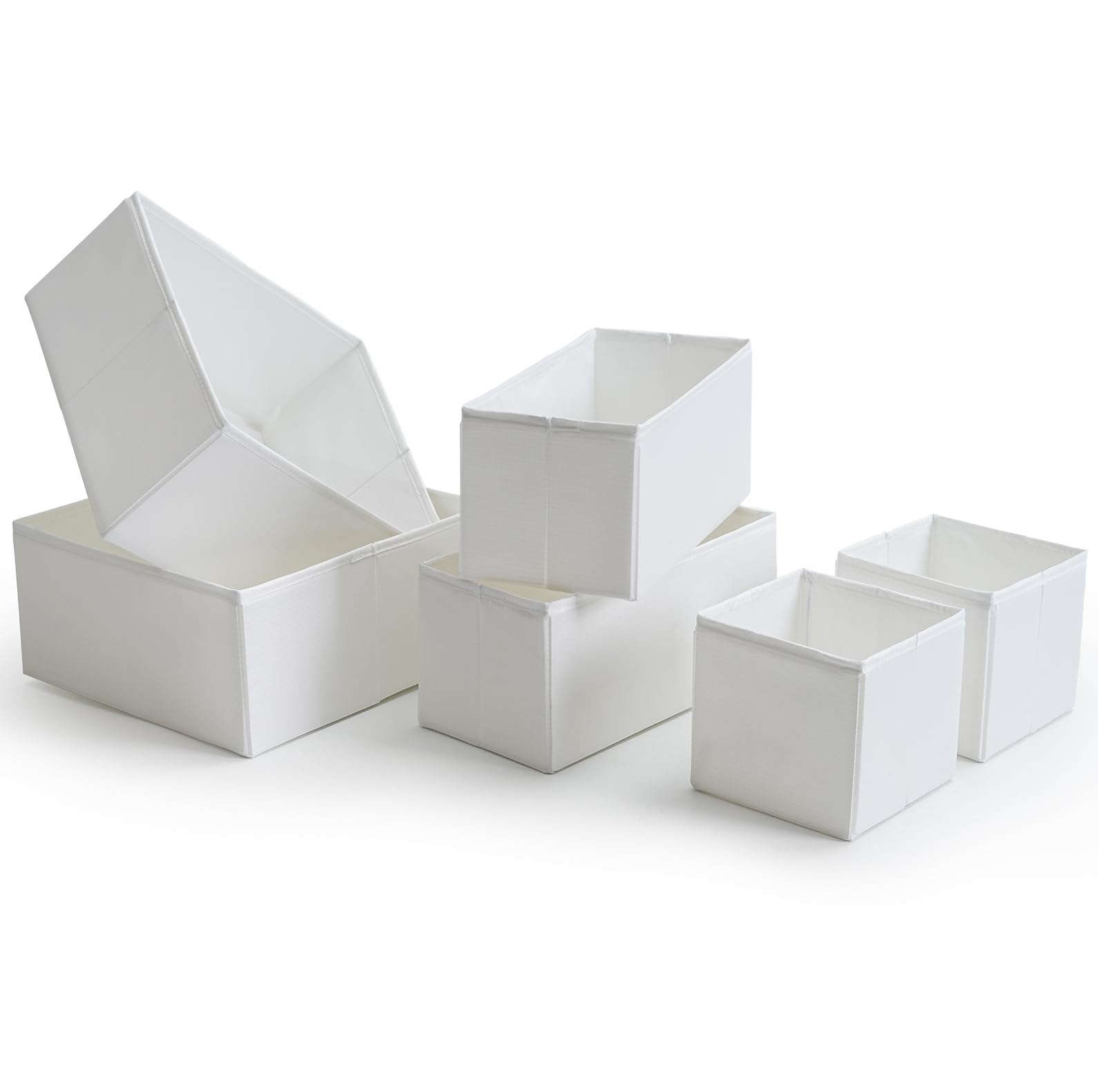 TYEERS Organizadores de Cajones 6 Piezas, Tela Duradera Lavable, Cajas de Almacenaje para Baño Armario Cómoda, Blanco