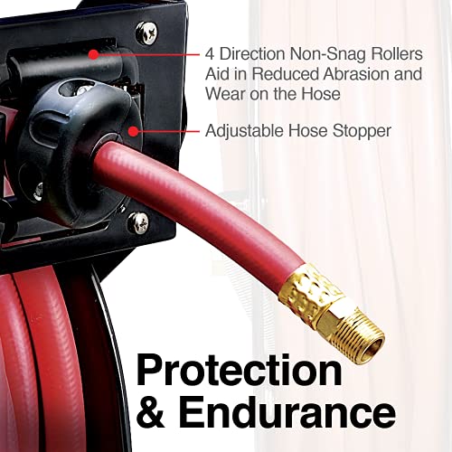 Reelworks Air Hose Reel 3/8" Inch X 50' Foot Sbr Rubber Hose Max 300Psi Commercial Steel Construction #TOP4
