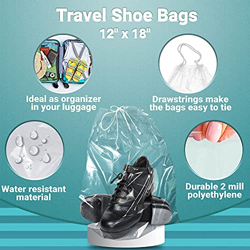 APQ Pack of 1000 Travel Shoes Bags 12" x 18" Clear Plastic Drawstring Bags 12x18 Thickness 2 mil Double Polyester Drawstrings Travel Bags Shoes Storage Pouches. Plastic Bags for Packing and Storing. - Thumbnail 6