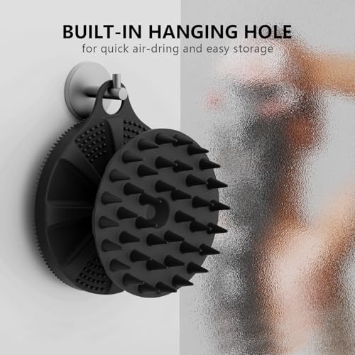 Image of 2 In 1 Silicone Brush, Body Shower Scrubber And Scalp Hair Massager Shampoo Brush, Deeply Cleansing Skin, Dandruff Removal And Hair Growth, Gentle For Women Men Sensitive Skin (Black)
