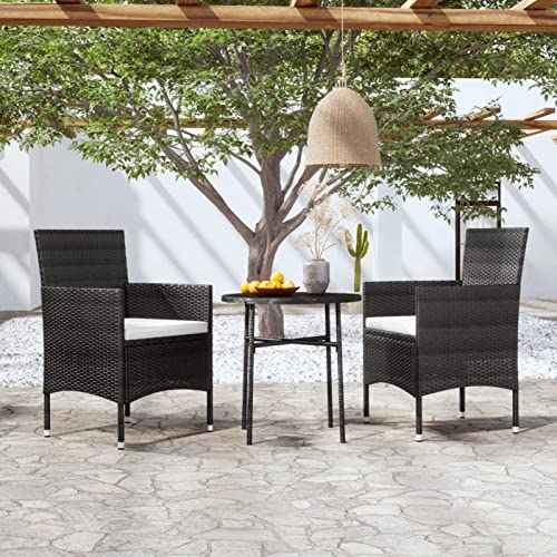 Tidyard Muebles de cena de jardín de 3 piezas resina trenzada negro, conjunto de muebles de jardín y mesa y sillas al aire libre, 2 personas conjunto de muebles al aire libre Balcón estilo A