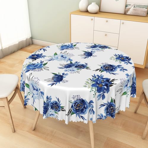 TTQYFNM Blue White Floral Round Tablecloth 42 Inch Watercolor Blue Flowers Circular Table Cloth Waterproof Stain Resistant Fabric Table Cover for Kitchen Dining Room Patio Picnic Indoor Outdoor Use by TTQYFNM - Image 5