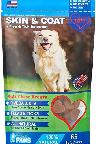 Particular Paws Omega 3,6,9 for Dogs - Treats - All-Natural Omega Flax Seed, Chia Seed and Fish - Supports Immune System, Heart Health and Shiny Coat - 65 Soft Chews